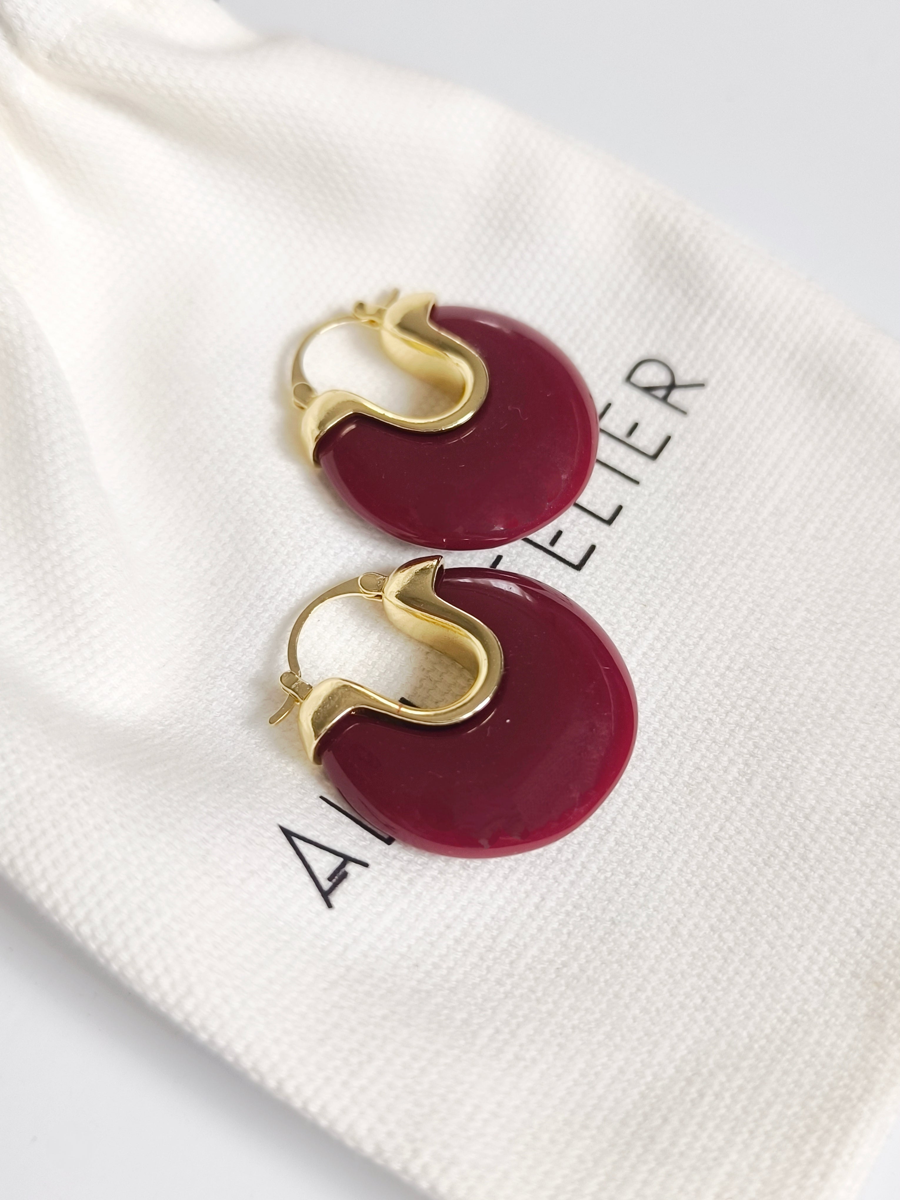 Hoops Burgundy Earrings